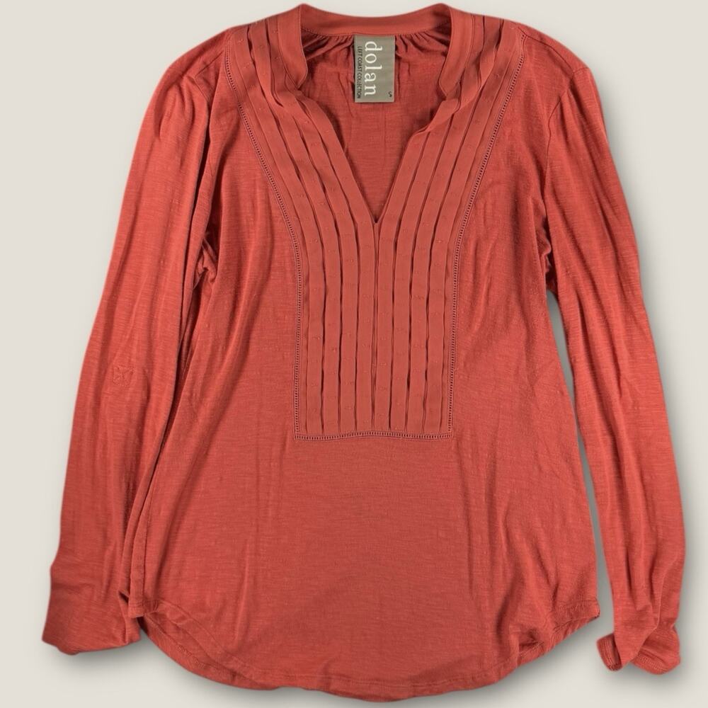 Anthropologie Dolan Left Coast Top Small Rust Pleated V-Neck Long Sleeve